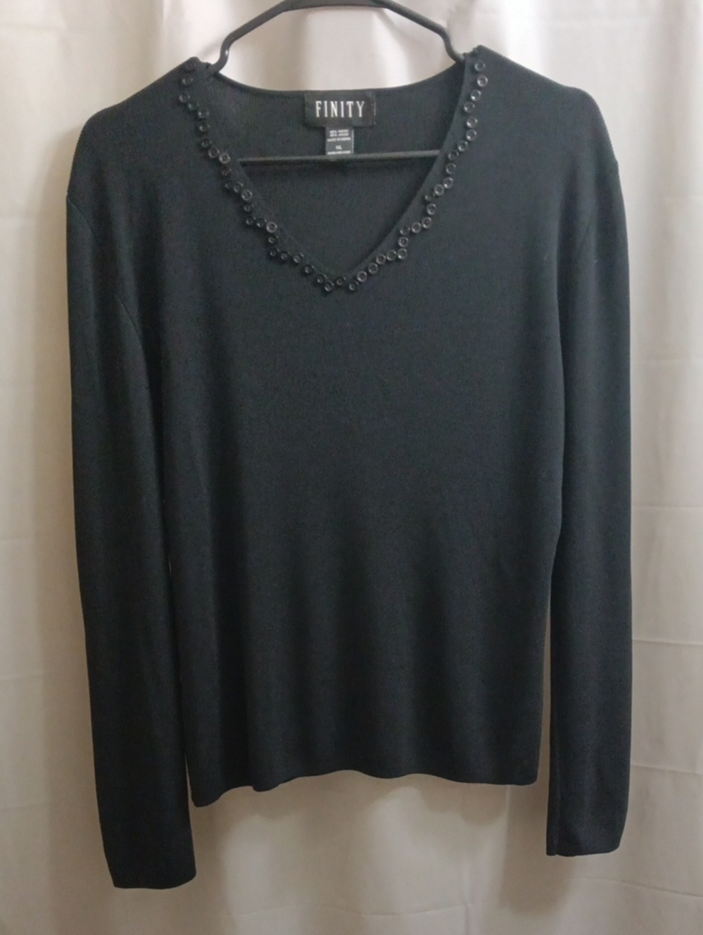Finity Black V-Neck Sweater with Beaded Trim
